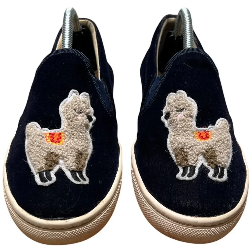 SOLUDOS Women 7 Navy Velvet Llama Alpaca Sneaker Slip On Shoes Flats READ